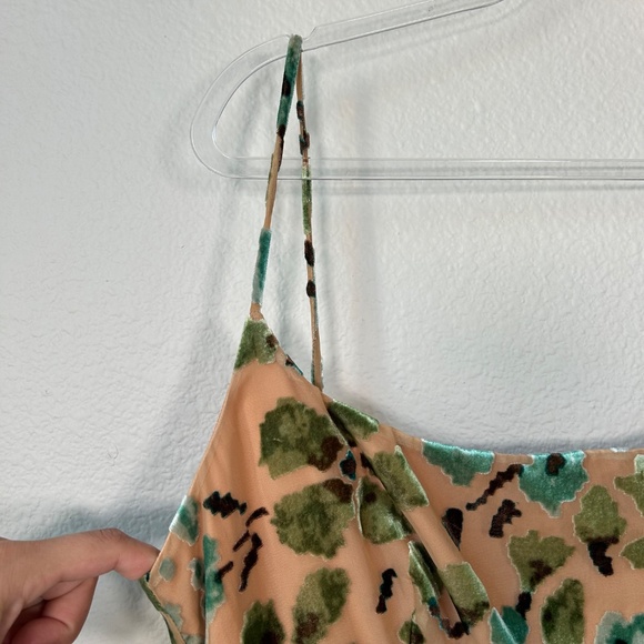 Staud size 12 Dianna midi slip dress floral burnout velvet tan green NEW - Picture 6 of 15